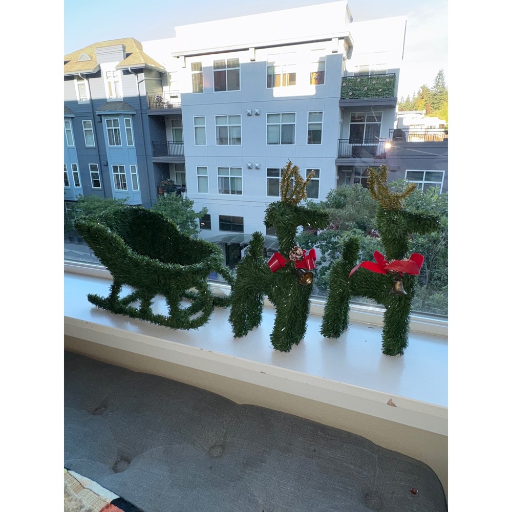Vintage Artificial Evergreen Reindeer & Sleigh Christmas Decor Set 3